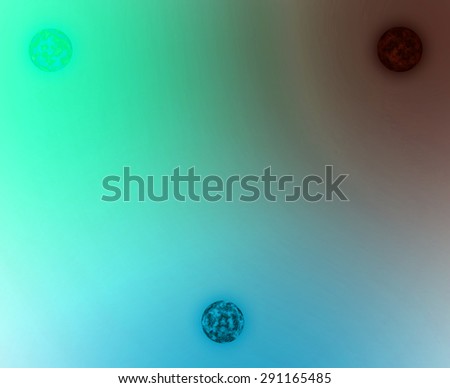 Abstract dark pastel background with three suns balanced against each other with intermingled coronas, all in brown,blue,green