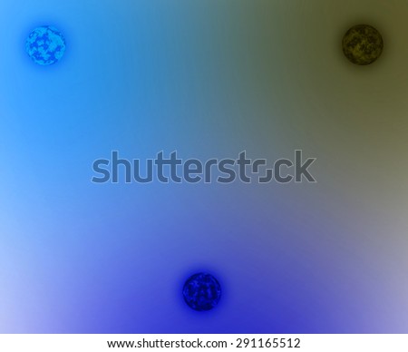Abstract dark pastel background with three suns balanced against each other with intermingled coronas, all in olive green, blue, purple