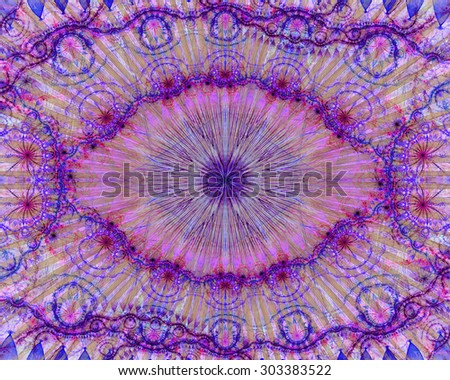 Abstract modern colorful background with a decorative eye-like symbol and flower decoration, all in light pastel pink,purple,yellow,blue