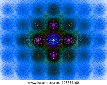 Abstract high resolution background with a detailed geometric pattern of interconnected arches balanced in the center, all in dark vivid shining blue,pink,green