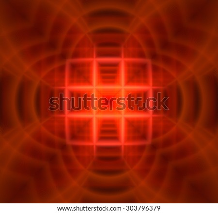 Abstract geometric background with a small square grid in the center with a descending pattern and surrounded by decorative arches, all in shining red