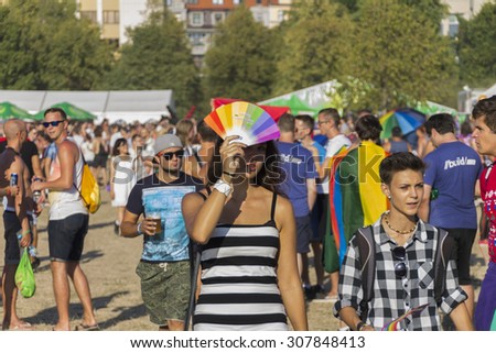 PRAGUE - AUGUST 15, 2015: People at Letna park during the outdoor concert during the fifth Gay Prague Pride 2015