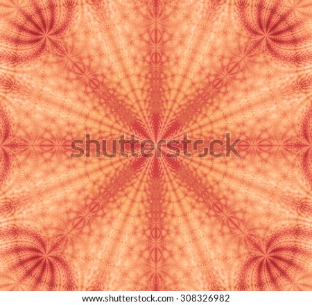 Abstract round flower background with petals decorated with a fine leafy pattern, all in high resolution and pastel sepia tinted red