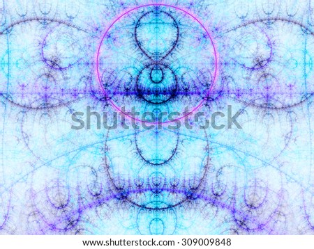 Abstract fractal star tower background with a detailed decorative star pattern and abstract wavy interconnected arches and beams, all in light pastel blue,pink,purple