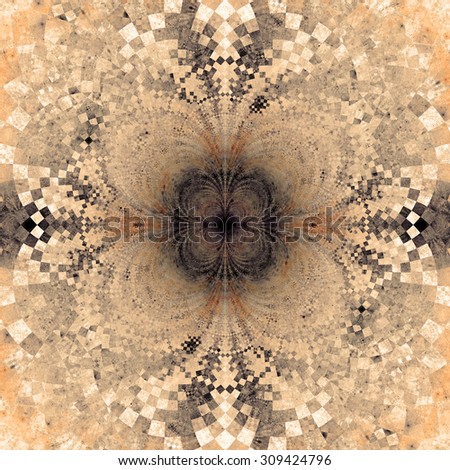 Detailed decorative star (flower) with an extremely detailed decorative sharp crystal like pattern coming out of the center and interconnecting arches, all in pastel sepia tinted purple,orange