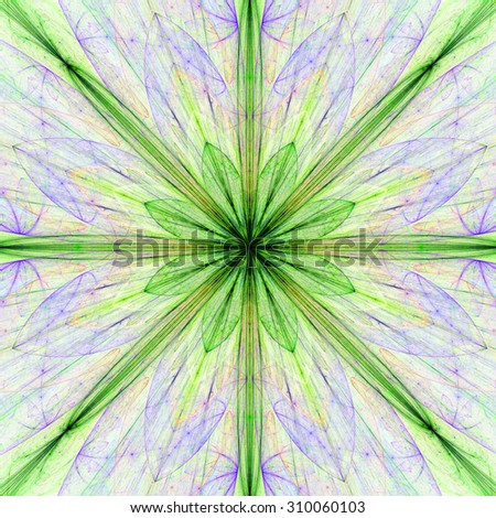Fractal background with a large flower (star) with large beams in high resolution and pastel green,pink,purple