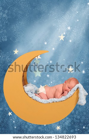 Sweet little baby boy Sleeping in moon in the stars