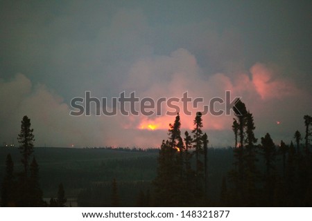 Forest Fire in Wabush, Labrador, Canada.  Wabush Forest Fire in which the Town of Wabush had to Evacuate and a state of emergency was called, 2013