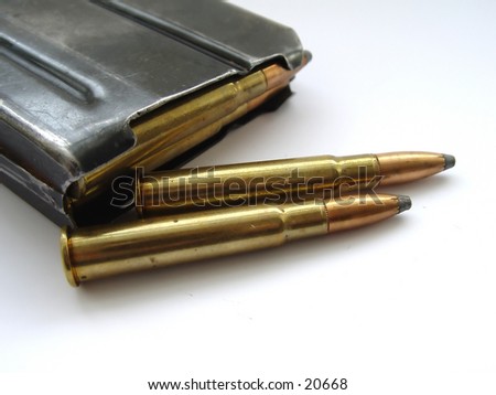 Gun bullets and Magazine, isolated on white background