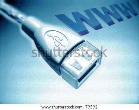 Computer USB port with textured background and WWW in top corner