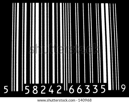 Closeup of a bar code white text isolated on black background