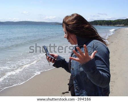Woman with cellular phone but no signal