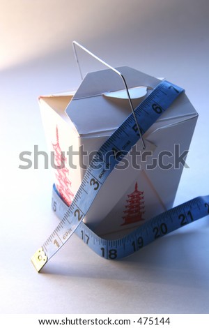Fast food Diet, measuring tape and fast food take out box