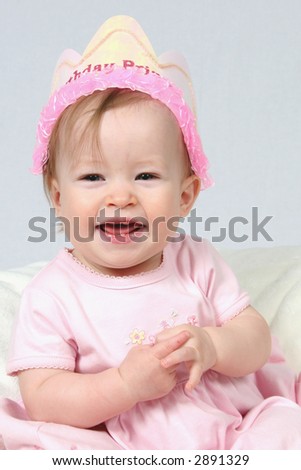 baby girl images. stock photo : Little Baby Girl in Pink dress and birthday hat