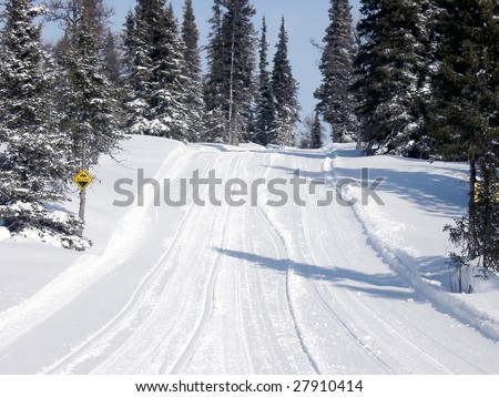 Outdoor trail in Winter used for skidoo's