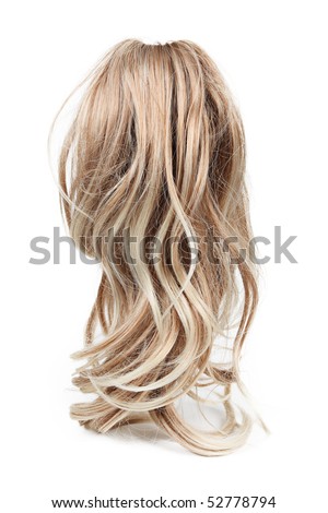 Wig of long blond hair isolated on white