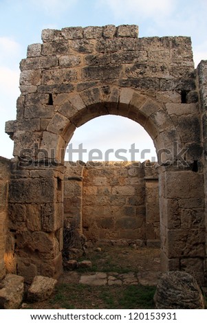 Arch and ruins of greek church in North Cyprus
