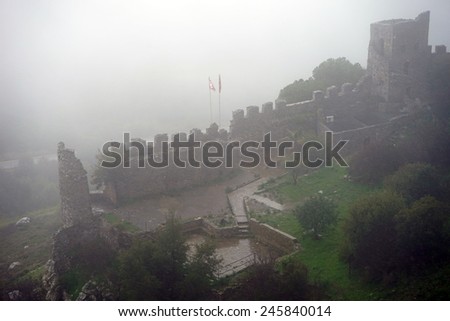 Ruins of Buffavento castle and mist, Norh Cyprus