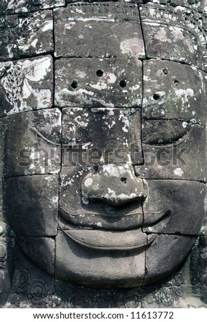 Fasce with big nose in Bayon temple, Angkor, Canbodia