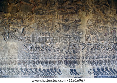 Scenic war from Mahabharata on the wall of Angkor wat, Cambodia