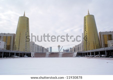 Two golden towers in Astana, capital of Kazakhstan
