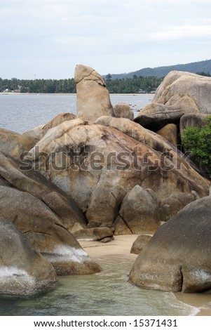 stock photo Hin Ta big stone penis on the beach of Ko Samui