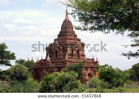 Big temple, tree and bush in Bagan, Myanmar