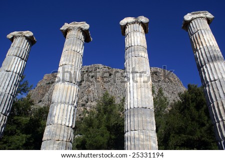 Top of columns of Athena temple in Priene Turkey