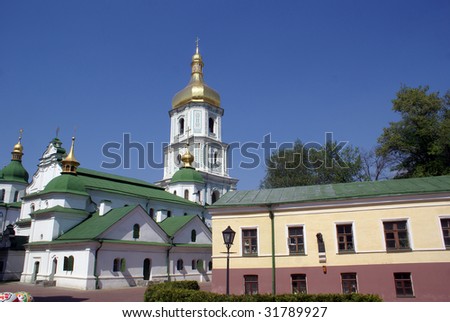 Green orthodox church inside Sophia monastery in Kiev, Ukraina