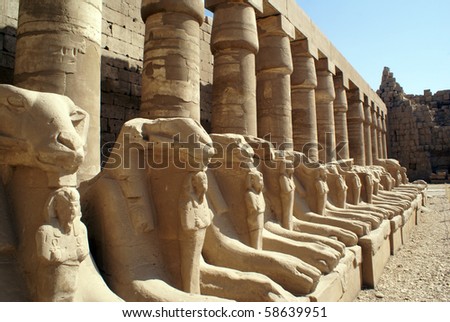 Long lene of sheep in Karnak temple in Luxor, Egypt