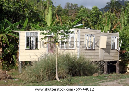 Broken house under the palm tree in Grenada