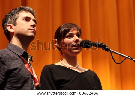 KARLOVY VARY - JULY 2: Directors Eleanor Burke (R) and Ron Eyal (L) attends the screening for film Stranger Things at the International Film Festival, Karlovy Vary on July 2, 2011, Czech Republic