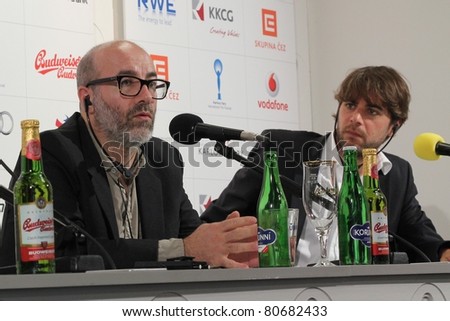 KARLOVY VARY - JULY 2: Director Pascal Rabate (L) and producer Xavier Delmas (R) of film Holidays by the Sea, attends a press conference at the International Film FestivalKarlovy Vary on July 2, 2011, Czech Republic
