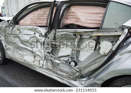 Car accident, insurance concept. Airbag is come out.