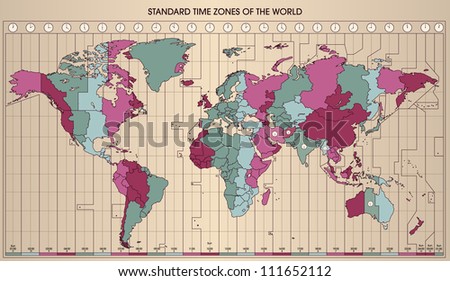 World  Time Zones on World Map With Standard Time Zones  Cartography Collection  Colorful