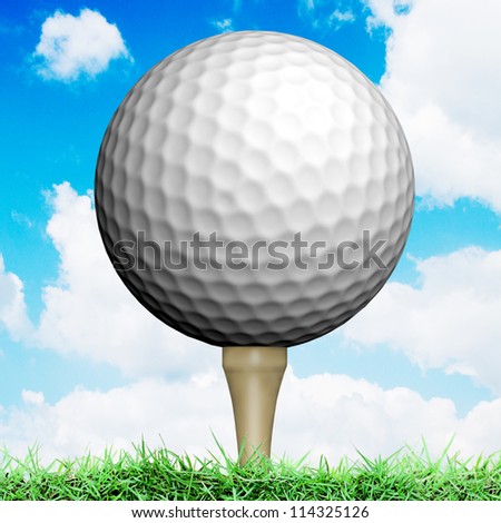 Golf ball on blue sky