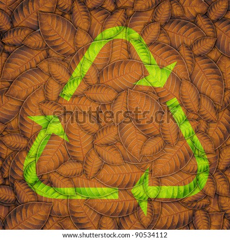 Recycle Logo on leaves texture background