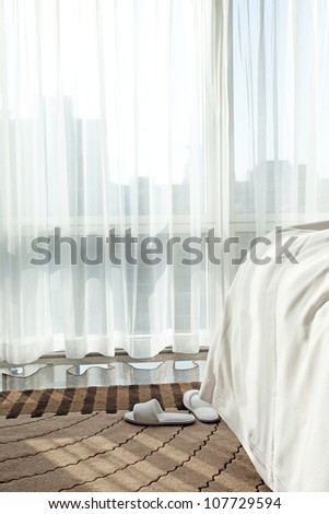 bed with first sunlight at morning