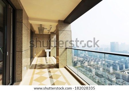 high end balcony in downtown of  modern city