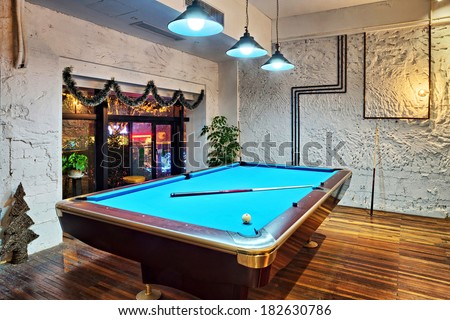 Contemporary interior, living room with a snooker table