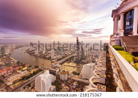 bird view of urban cityscape at sunset