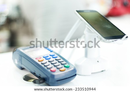 POS machine for credit card in technical exhibition
