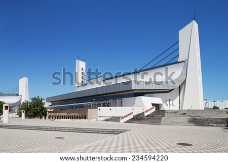 Beijing,China-July 13,2014:the national olympic stadium exterior.The marathon race was hold there during 2008 Beijing olympic game.