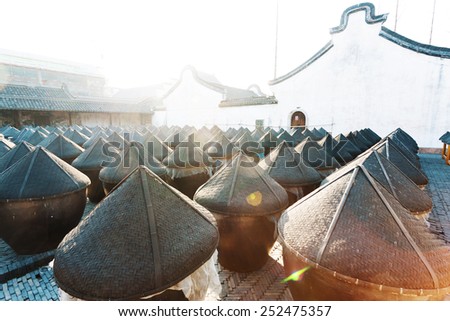 traditional chinese wine fermentation cans in Wuzhen