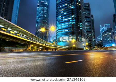 illuminated buildings and urban road