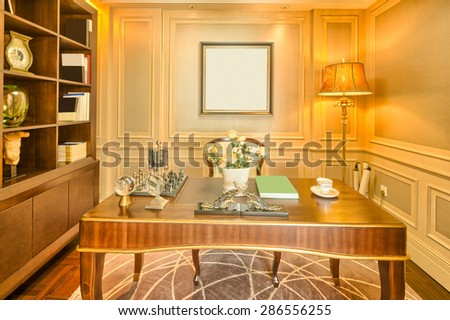 luxury study room in villa with modern style design and furniture