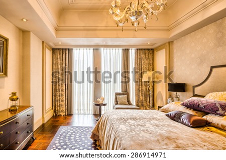 luxury bedroom and furniture with upscale design and decoration