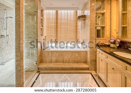 Luxury hotel bathroom interior and upscale furniture with modern style decoration