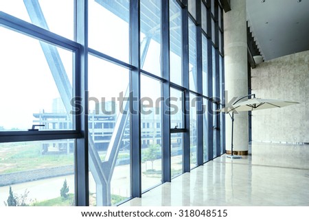 glass wall of interior space