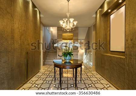 decoration and furniture in modern entrance hall